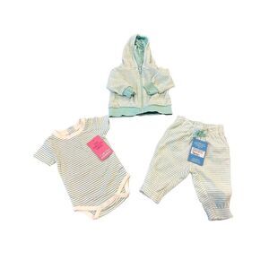 Ruggedbutts Bodysuit Baby Boys 0-3 Months NEW Aqua Stripe Short Sleeve pants & h